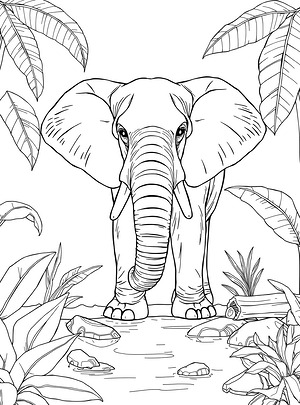 Elephant at Water - Printable coloring page