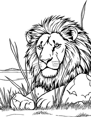 Lion Resting in Grass - Printable coloring page