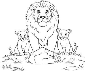 Lion with Two Cubs - Printable coloring page