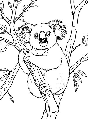 Koala Resting Among Eucalyptus Branches - Printable coloring page