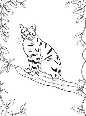 Bengal Cat on Thick Branch - Printable coloring page