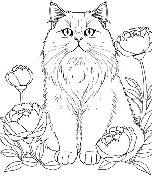 Fluffy Face in Flowers - Printable coloring page