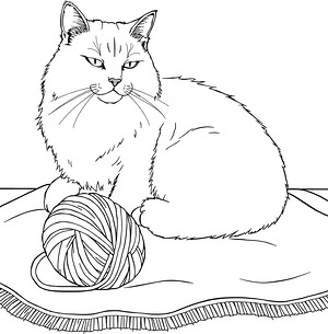 Cat with Yarn Ball - Printable coloring page