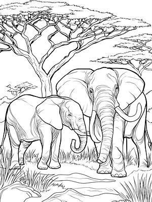 Elephant Mom and Calf - Printable coloring page