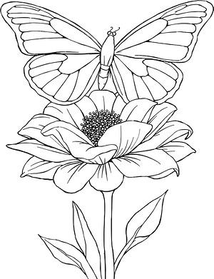 Butterfly on Oversized Bloom - Printable coloring page