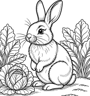 Cottontail in the Lettuce - Printable coloring page