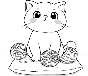 Eyed Kitty on Cushion - Printable coloring page