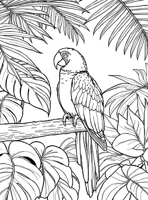 Macaw Perched on Tropical Branch - Printable coloring page