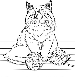 Cat with Yarn Ball - Printable coloring page