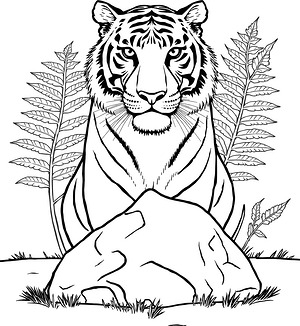 Tiger on River Rock - Printable coloring page