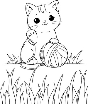 Kawaii Cat Yarn Frolic - Printable coloring page