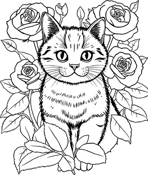 Garden Cat Portrait - Printable coloring page