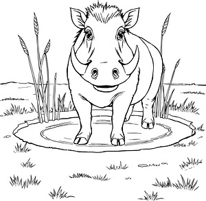 Warthog in Mud Wallow - Printable coloring page