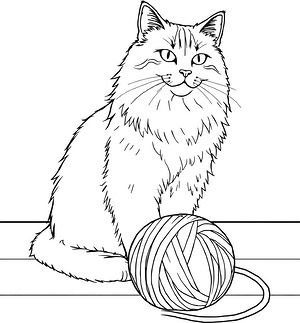 Cat Resting by Toy - Printable coloring page