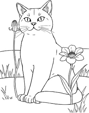 Cat with Flowers - Printable coloring page