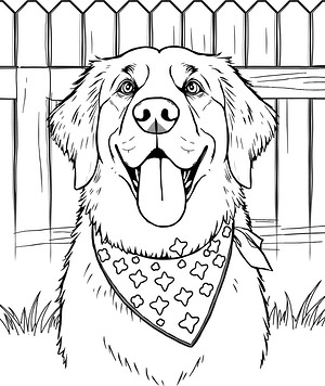 Golden Retriever with Bandana - Printable coloring page