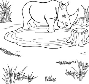 Rhino in Mud Wallow - Printable coloring page