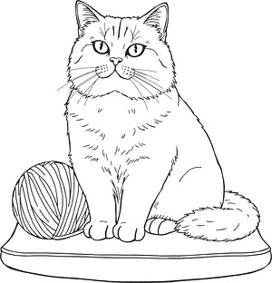 Persian Cat with Yarn Ball - Printable coloring page