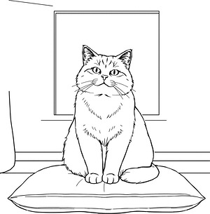 Persian Cat on Cushion - Printable coloring page