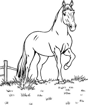 Horse by Wooden Fence - Printable coloring page