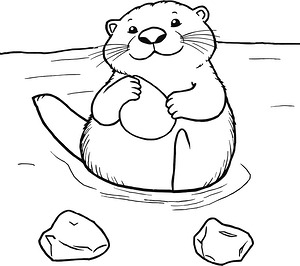 Otter Playing with Clam - Printable coloring page