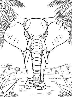 Elephant Among the Palms - Printable coloring page