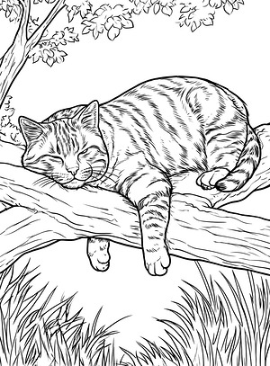 Cat Lounging on Rock - Printable coloring page