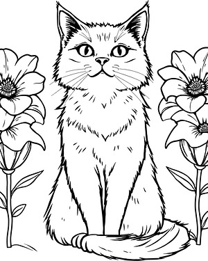 Persian Cat with Flowers - Printable coloring page