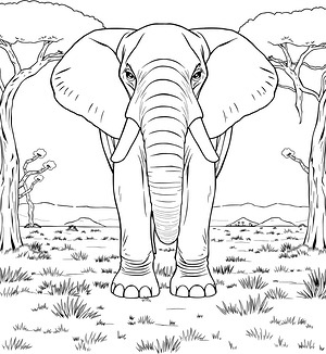 Savanna Elephant Sentinel - Printable coloring page