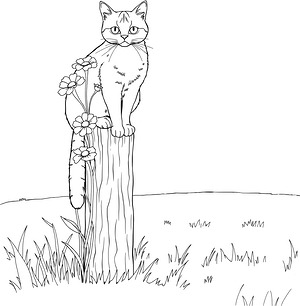 Cat on Fence Post - Printable coloring page
