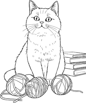 Relaxed Cat With Books - Printable coloring page