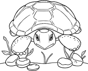 Turtle Among River Stones - Printable coloring page