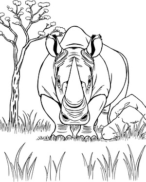 Rhino in Tall Grass - Printable coloring page
