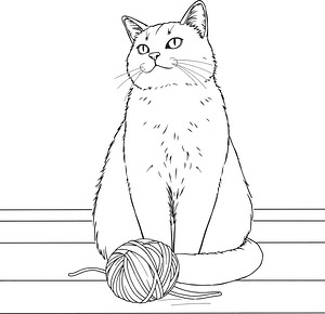Cat on Wood Floor - Printable coloring page