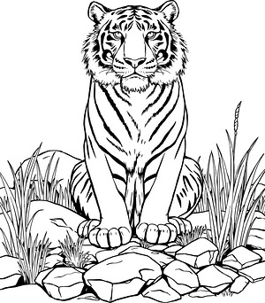 Tiger Resting on Rock - Printable coloring page