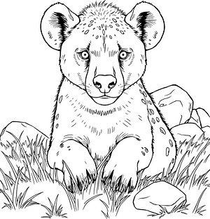 Hyena in Grass - Printable coloring page