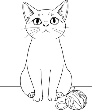 Siamese Cat with Yarn Ball - Printable coloring page