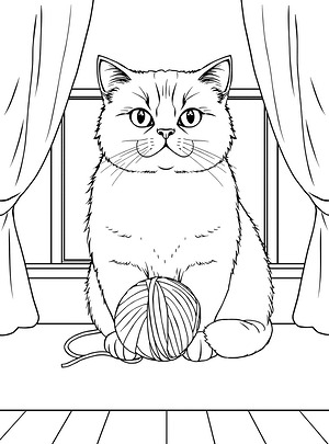Cat on Windowsill View - Printable coloring page