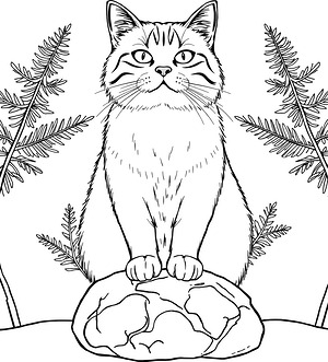 Maine Coon on Rock - Printable coloring page