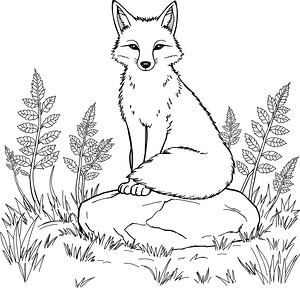 Fox Amid Ferns - Printable coloring page