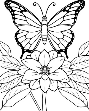 Butterfly on Flower Bloom - Printable coloring page