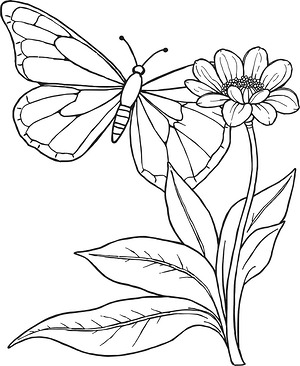 Butterfly Resting on Leaf - Printable coloring page