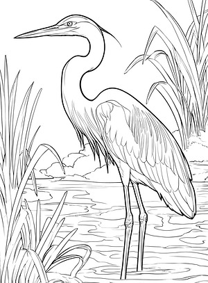 Bird Stands in Marsh - Printable coloring page
