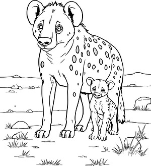 Hyena Family on Plain - Printable coloring page