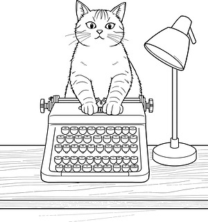 Cat on Vintage Typewriter - Printable coloring page