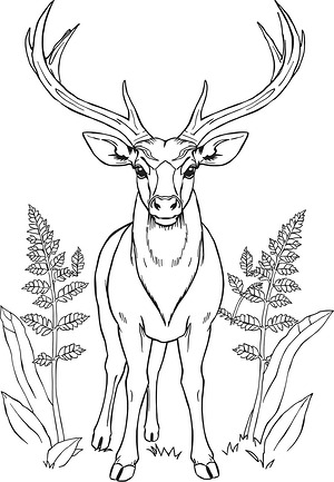 Deer with Tall Antlers - Printable coloring page