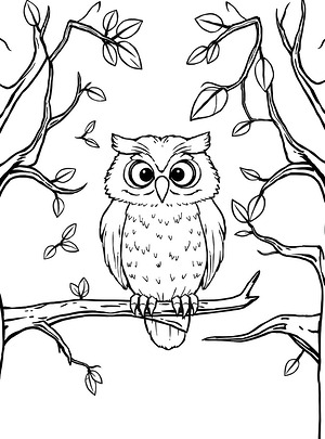 Owl on Thick Branch - Printable coloring page