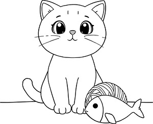 Cute Kitty on Mat - Printable coloring page