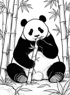 Panda Chewing Bamboo - Printable coloring page
