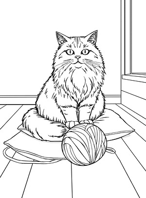 Cat Lounging by Window - Printable coloring page
